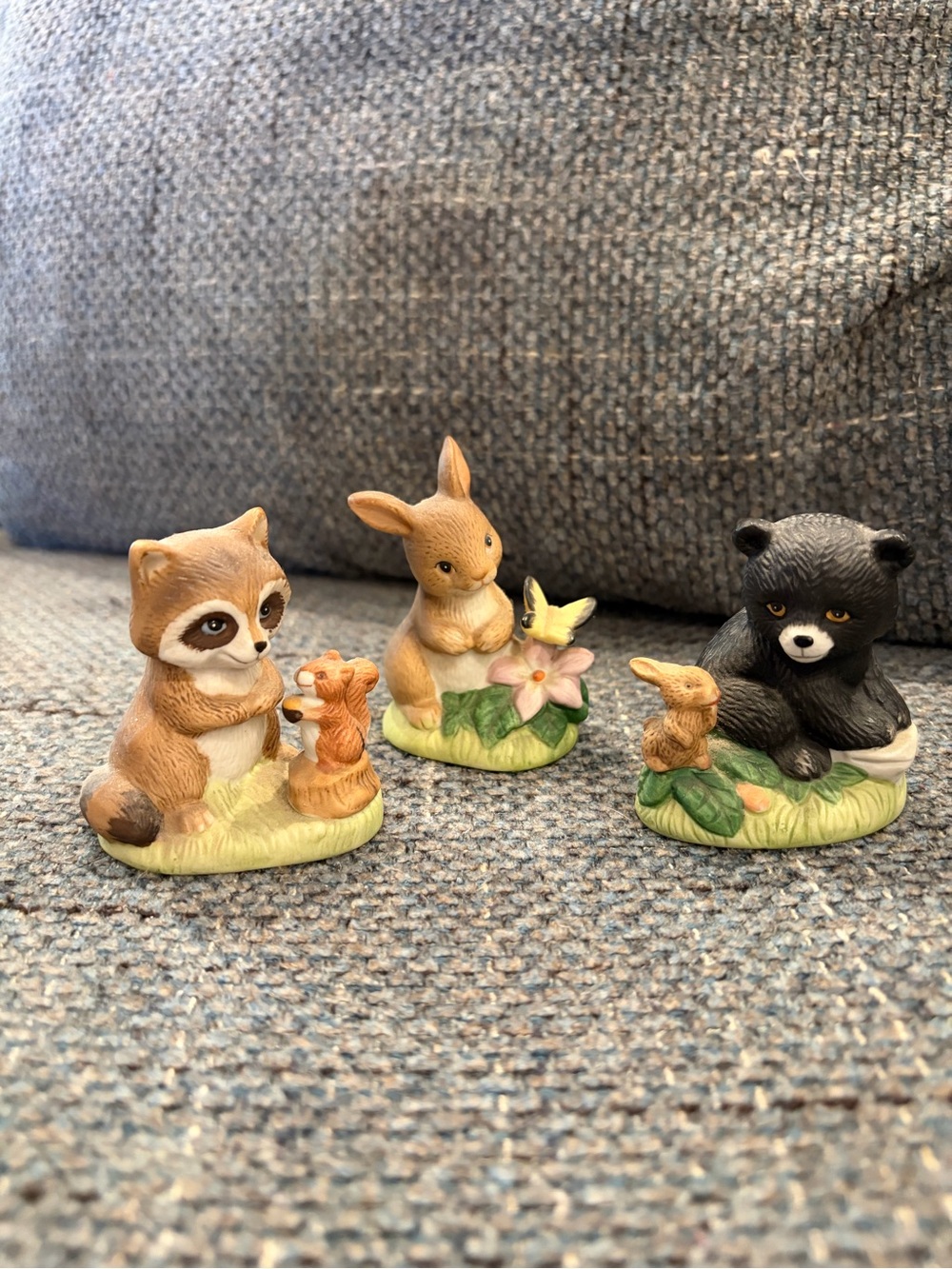 Homco Woodland Animal Figurine Trio - Brown, Black, Cream, Green